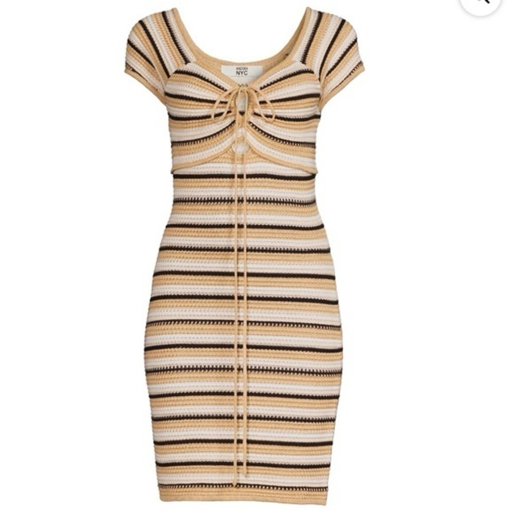Steve Madden Striped Knit Dress - Black, White, Tan